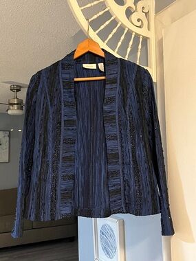 Chico's Blue Black Earlene Lacey Open-Front Blazer Chico’s 0 = US Size S